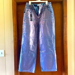 Fashion Nova Big Time Magic Metallic Coated Straight Leg Jeans